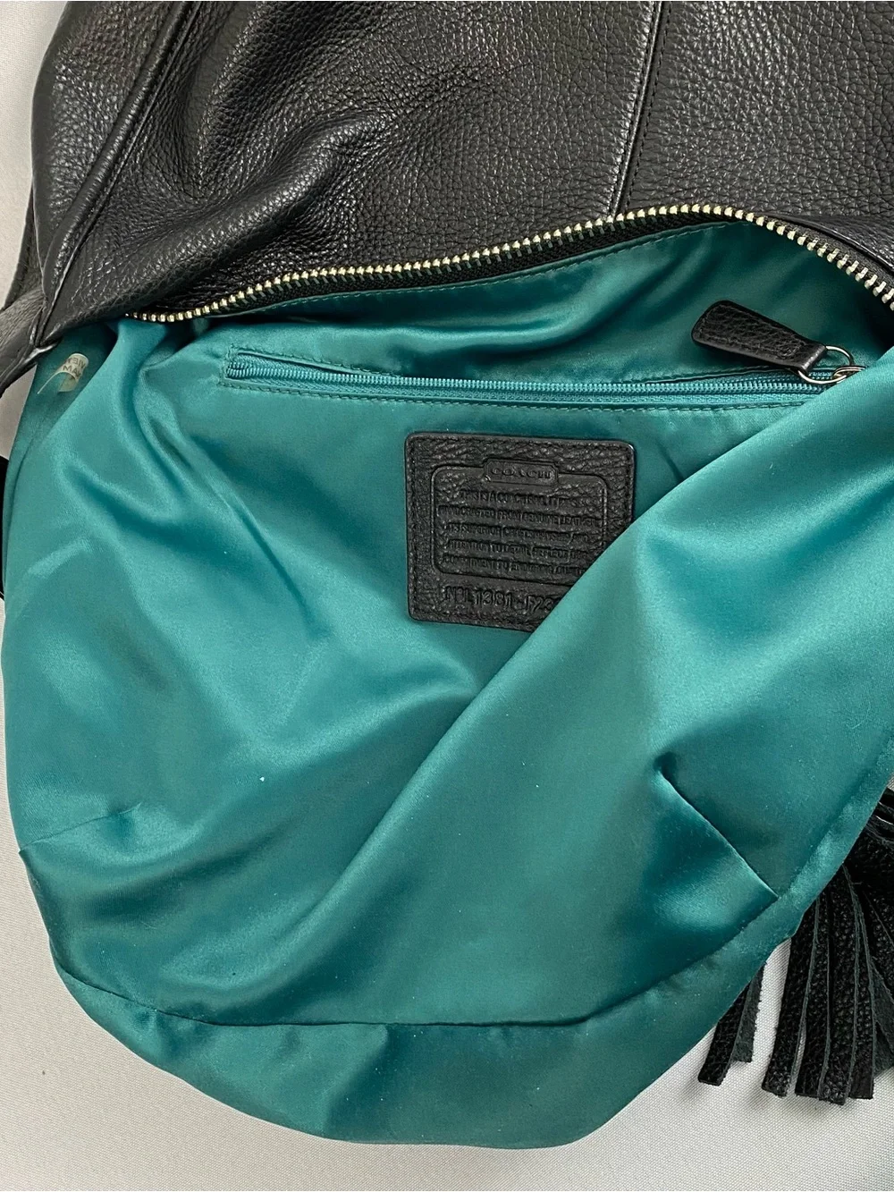 Coach Avery Leather Small Hobo Slouchy Bag Black with Teal/Green Lining F23960